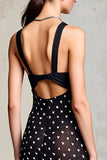 Robe Longue Noir Tulle Trapèze À Pois Bretelles Spaghetti