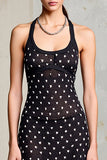 Robe Longue Noir Tulle Trapèze À Pois Bretelles Spaghetti