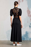 Robe Longue Satin Noir Trapèze Col V