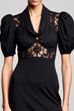 Robe Longue Satin Noir Trapèze Col V