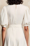 Robe Mini Ivoire Trapèze Avec Col