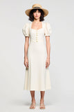 Robe Midi Ivoire Trapèze Satin Col Carré