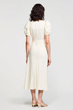 Robe Midi Ivoire Trapèze Satin Col Carré