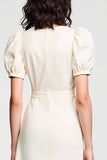 Robe Midi Ivoire Trapèze Satin Col Carré
