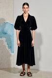 Robe Noir Midi Trapèze Satin Col V