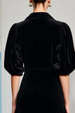 Robe Noir Midi Trapèze Satin Col V