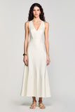 Robe Ivoire Midi Satin Trapèze Col V