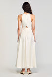 Robe Ivoire Midi Satin Trapèze Col V