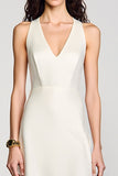 Robe Ivoire Midi Satin Trapèze Col V