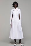 Robe Midi Satin Trapèze Blanc Avec Col