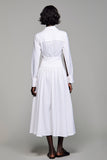 Robe Midi Satin Trapèze Blanc Avec Col