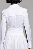 Robe Midi Satin Trapèze Blanc Avec Col