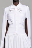 Robe Midi Satin Trapèze Blanc Avec Col