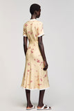 Robe Abricot Trapèze Midi Satin Revers Cranté