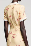 Robe Abricot Trapèze Midi Satin Revers Cranté