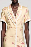 Robe Abricot Trapèze Midi Satin Revers Cranté