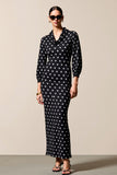 Robe Longue Trapèze Noir Satin Capot