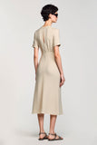 Robe Midi Abricot Trapèze Ras De Cou