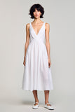 Robe Blanc Midi Tulle Trapèze Col V