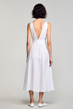 Robe Blanc Midi Tulle Trapèze Col V