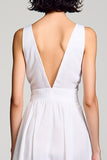 Robe Blanc Midi Tulle Trapèze Col V