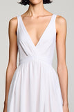 Robe Blanc Midi Tulle Trapèze Col V