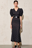 Robe Longue Noir Satin Fourreau Col V
