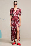 Robe Longue Rouge Satin Trapèze Col V