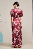 Robe Longue Rouge Satin Trapèze Col V