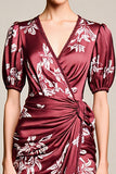Robe Longue Rouge Satin Trapèze Col V