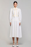 Robe Midi Blanc Satin Trapèze Col Montant