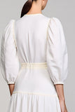 Robe Midi Blanc Satin Trapèze Col Montant