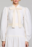 Robe Midi Blanc Satin Trapèze Col Montant