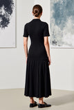 Robe Midi Satin Noir Trapèze Avec Col