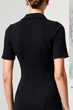 Robe Midi Satin Noir Trapèze Avec Col