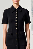 Robe Midi Satin Noir Trapèze Avec Col