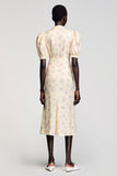 Robe Midi Abricot Satin Trapèze Col Montant