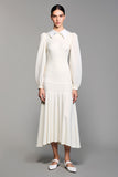 Robe Midi Ivoire Trapèze Satin Avec Col