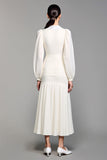 Robe Midi Ivoire Trapèze Satin Avec Col