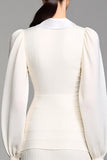 Robe Midi Ivoire Trapèze Satin Avec Col