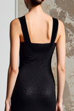 Robe Longue Noir Satin Trapèze Scoop