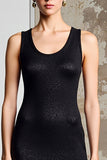 Robe Longue Noir Satin Trapèze Scoop