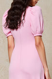 Robe Longue Satin Trapèze Rose Col V