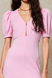 Robe Longue Satin Trapèze Rose Col V