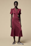 Robe Midi Bourgogne Satin Trapèze Col V