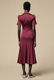 Robe Midi Bourgogne Satin Trapèze Col V