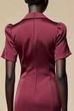 Robe Midi Bourgogne Satin Trapèze Col V