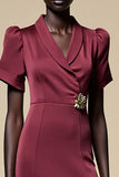 Robe Midi Bourgogne Satin Trapèze Col V