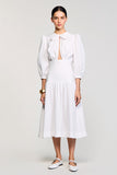 Robe Midi Blanc Satin Trapèze Ras De Cou