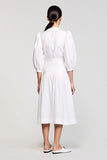Robe Midi Blanc Satin Trapèze Ras De Cou